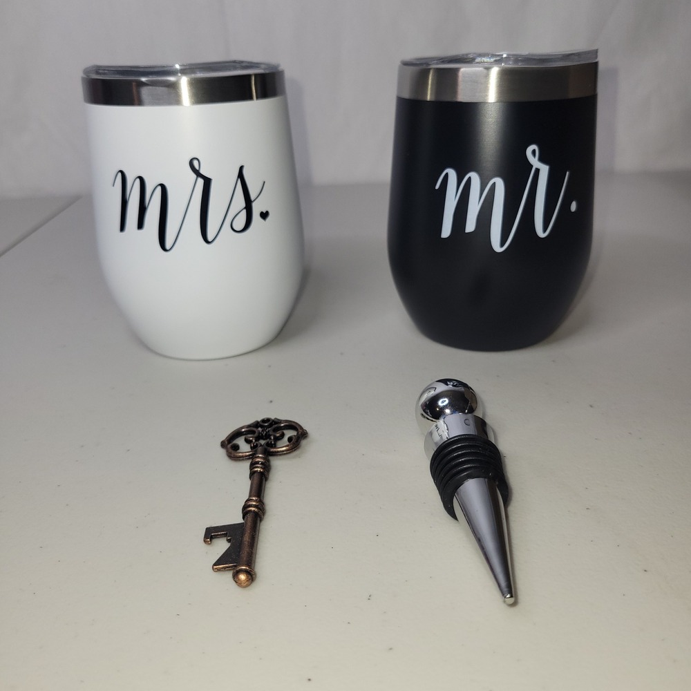 Mr & Mrs Stemless Wine Tumblers Couple Gift Set